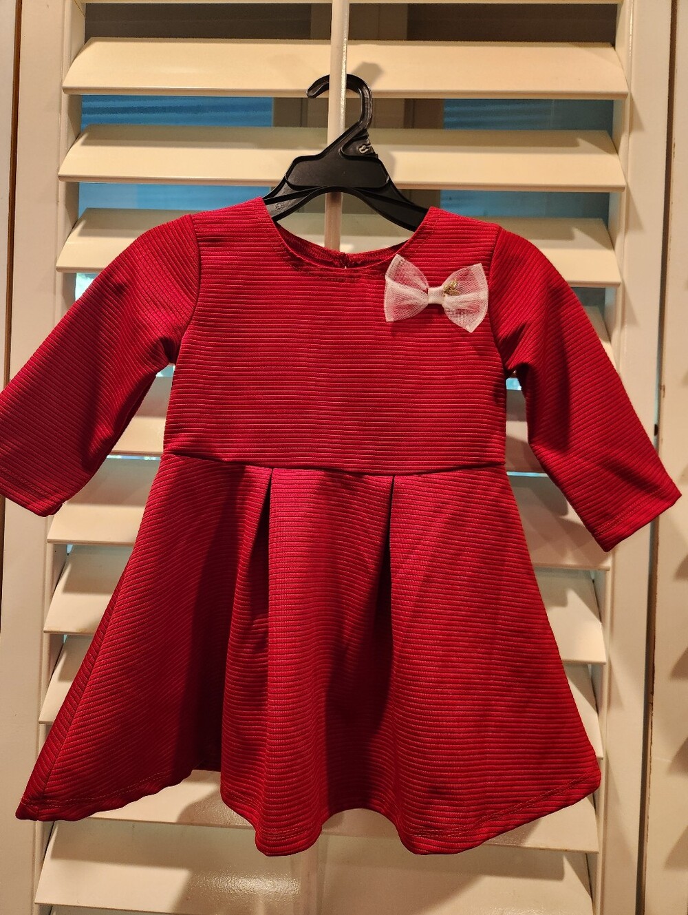 Healthtex Girl's Red Long-Sleeve Holiday Party Dress with Bow, Size 2T